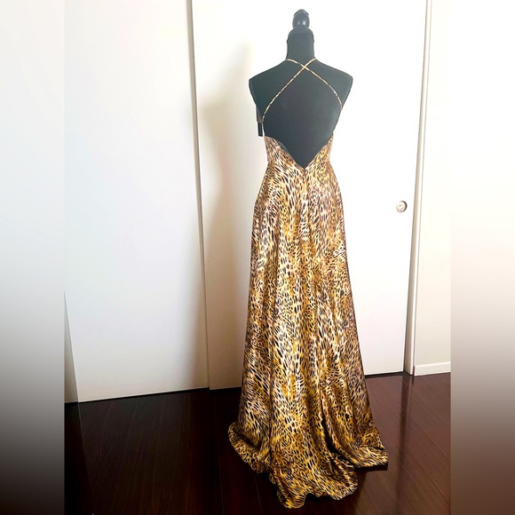 Betsy & Adam Satin Leopard Animal Print Long Gown Size 0 new with tag. - Picture 4 of 14
